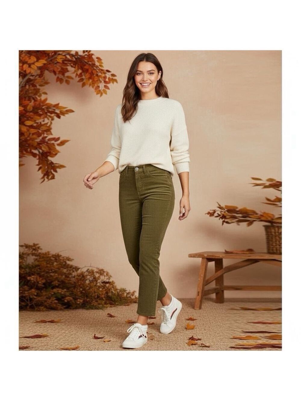 Madewell Classic Straight Corduroy Jeans Olive Green High Rise Size 26